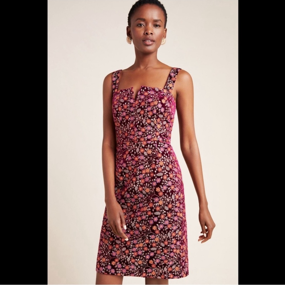 Anthropologie velvet metallic embroidered dress NWOT